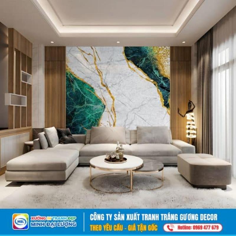 Minh họa chiều cao treo tranh treo tường phòng khách.